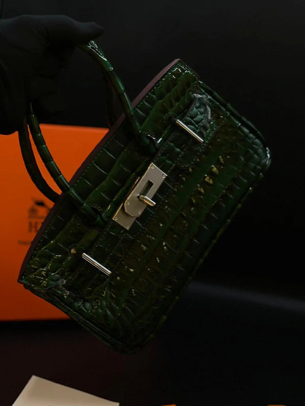 H-E-R-M-È-S Style Croc-Embossed Mini Top-Handle Women Bag – Luxury Inspired (Green)