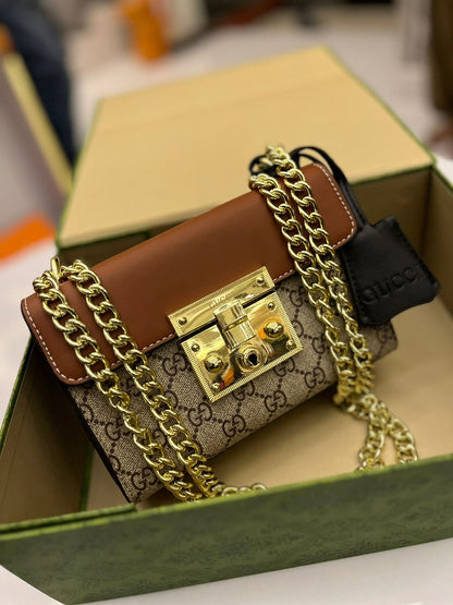 Gucci Padlock Master Quality Crossbody Bag with Lock and Key (Brown/Beige)
