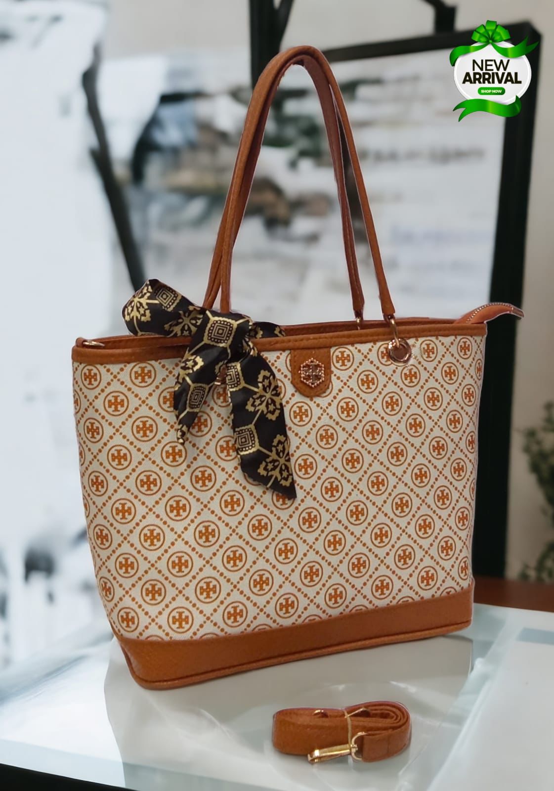 Tory Shoulder Bag with Scarf (Brown)