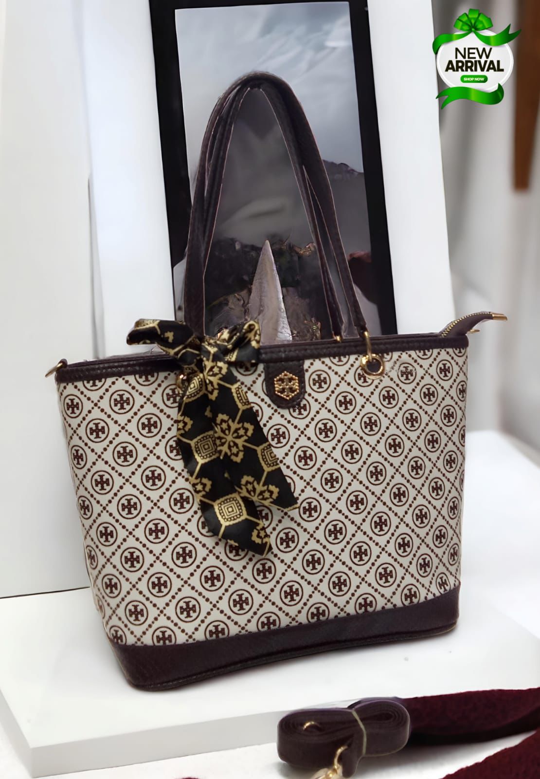 Tory Shoulder Bag with Scarf (Dark Brown)