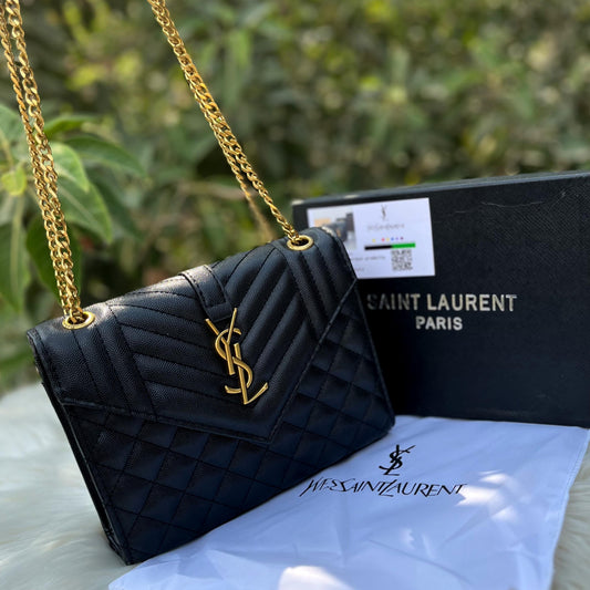 YSL Crossbody Bag with Long Chain - Luxury Accessory (Black)
