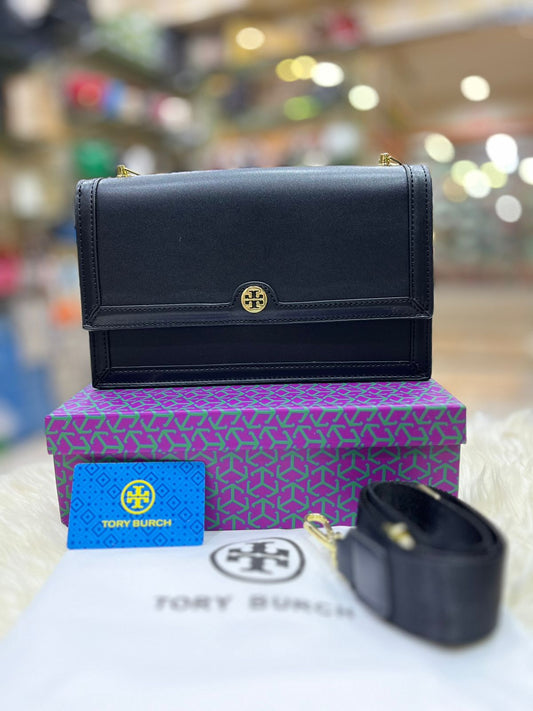 Tory Burch Fleming Small Leather Tote – Elegant Women's Bag with Logo Detail (Black)