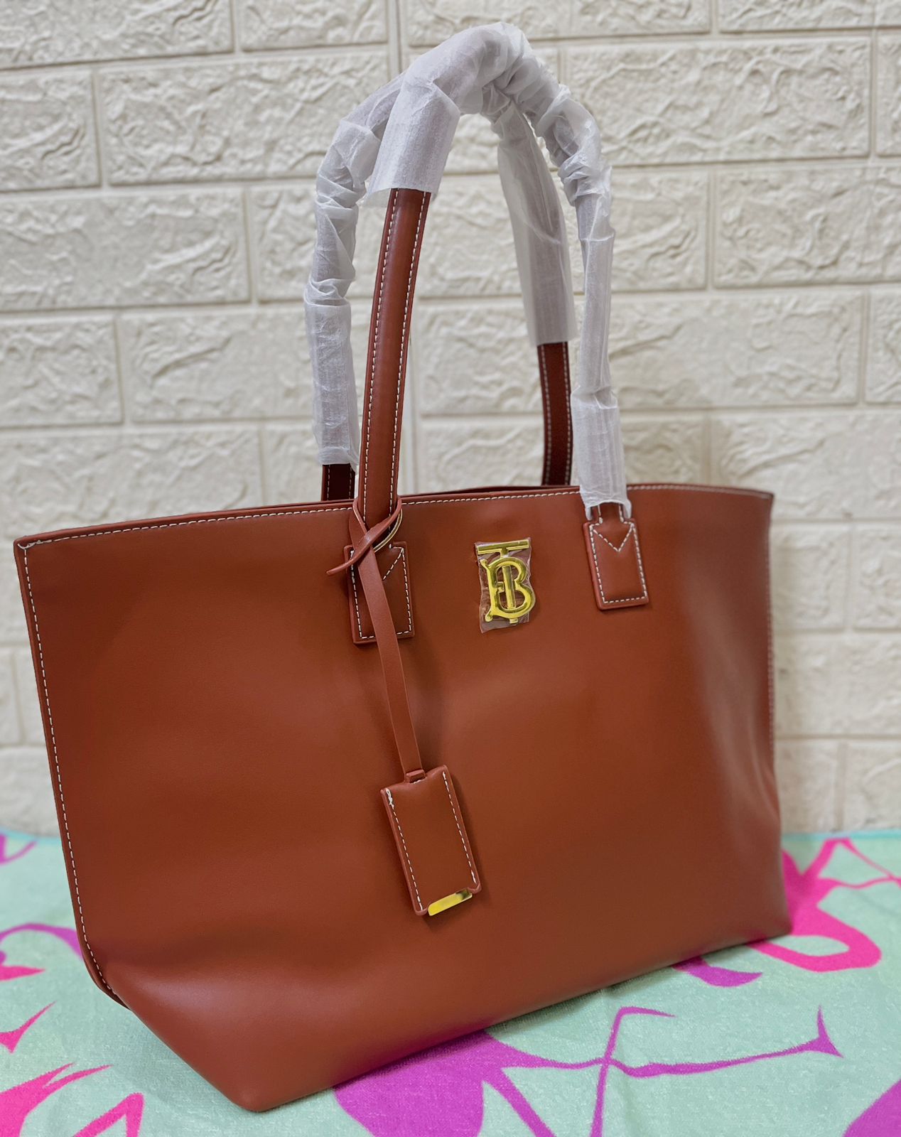 Burberry TB Smooth Leather Tote Bag - Luxury Women Bag (Brown 1)