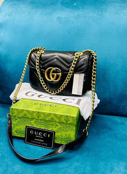 Luxury Women Bag - Gucci Marmont-Inspired Handbag (Black)