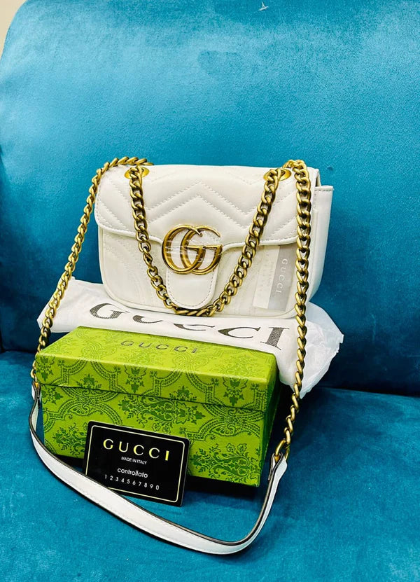 Luxury Women Bag - Gucci Marmont-Inspired Handbag (White)