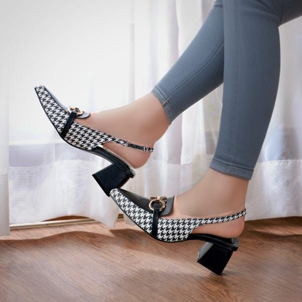 Zara Check Block Heel - Stylish Women’s Footwear  (Black)
