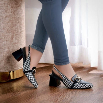 Zara Check Block Heel - Stylish Women’s Footwear  (Black)