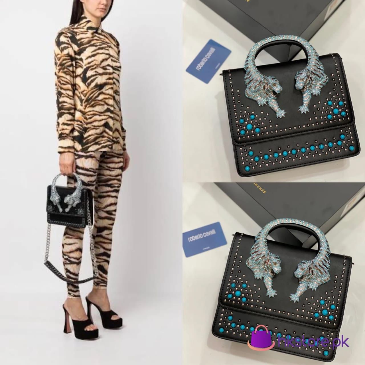 Roberto Cavalli Handbag (black/silver/blue)