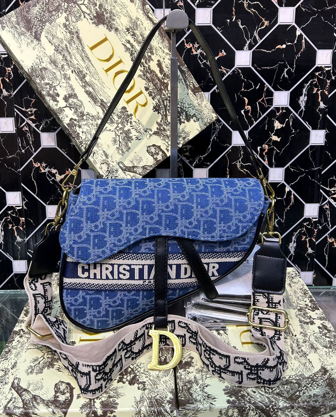 Christian Dior Saddle Bag (blue/white) 1