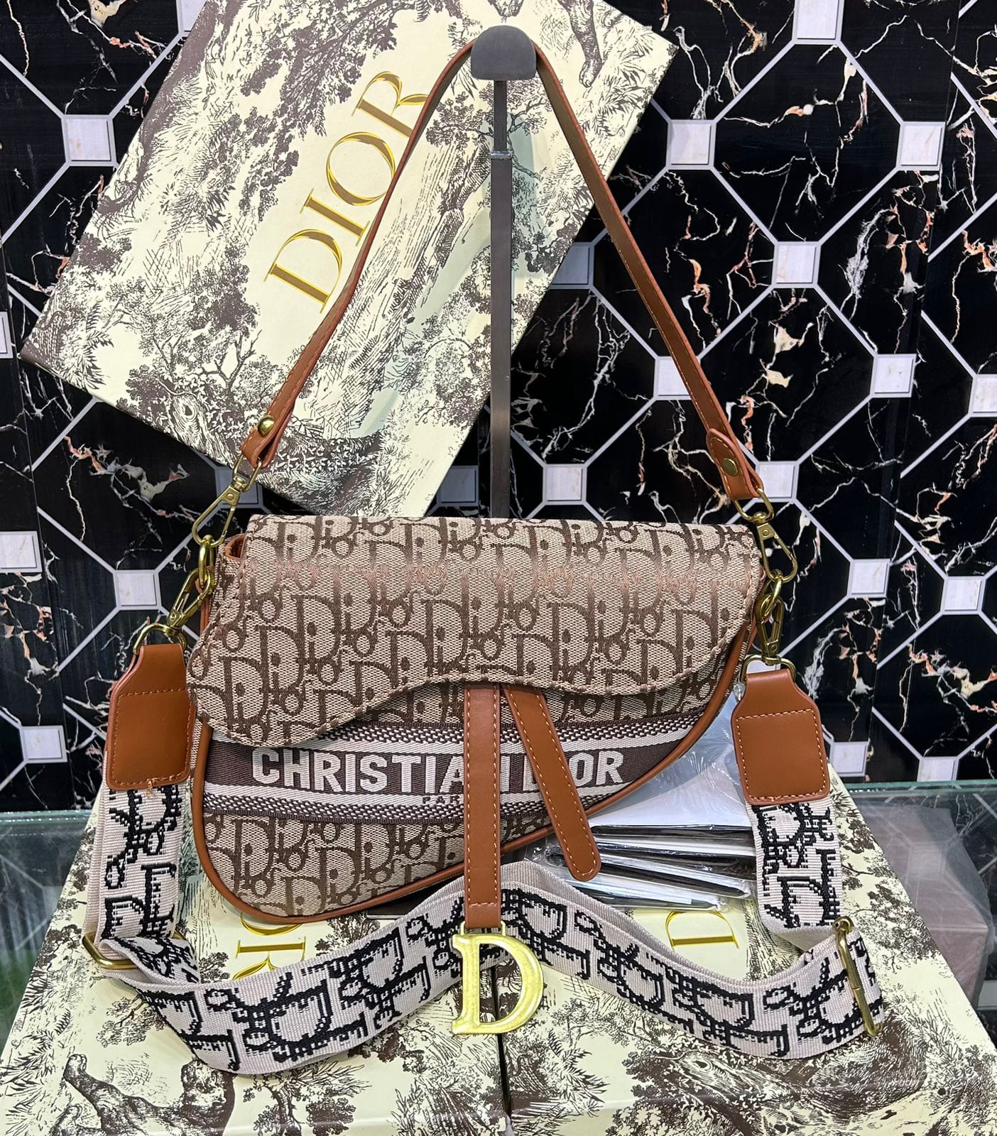 Christian Dior Saddle Bag (brown/white)