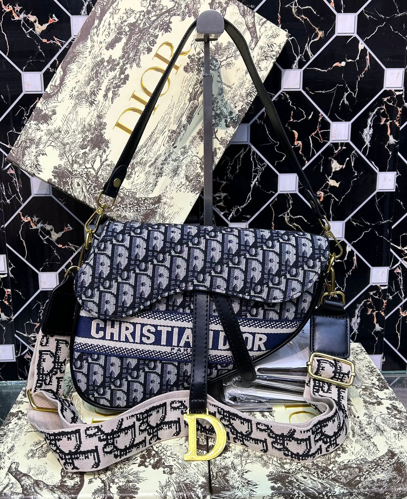 Christian Dior Saddle Bag (blue/white)2