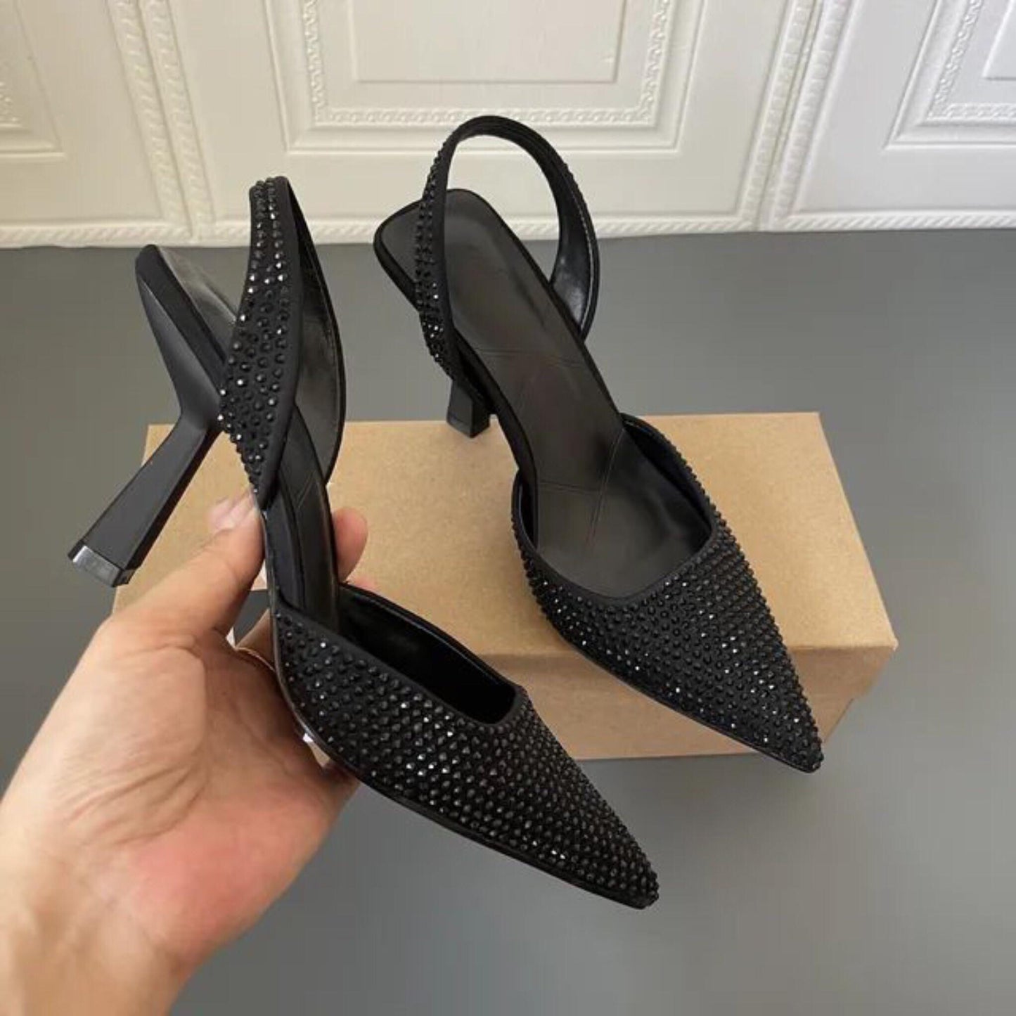 Zara Stone Heel for Women – Restocked in Stunning Colors with Brand Box (Black)