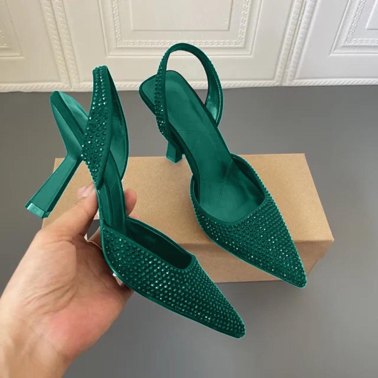 Zara Stone Heel for Women – Restocked in Stunning Colors with Brand Box (Green)