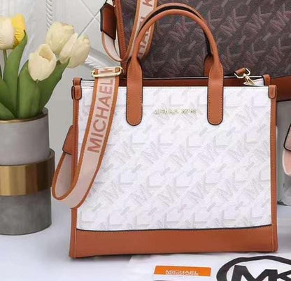 Michael Kors Women Handbag – Master Quality with Complete Branded Accessories (Brown+White)