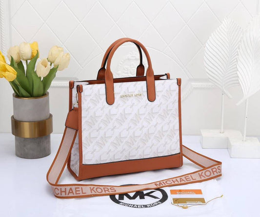 Michael Kors Women Handbag – Master Quality with Complete Branded Accessories (Brown+White)