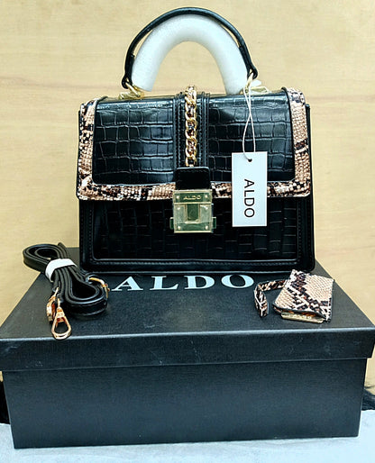 Aldo Women Handbag – Official Model in AAA Quality with Complete Accessories (Black+Golden)