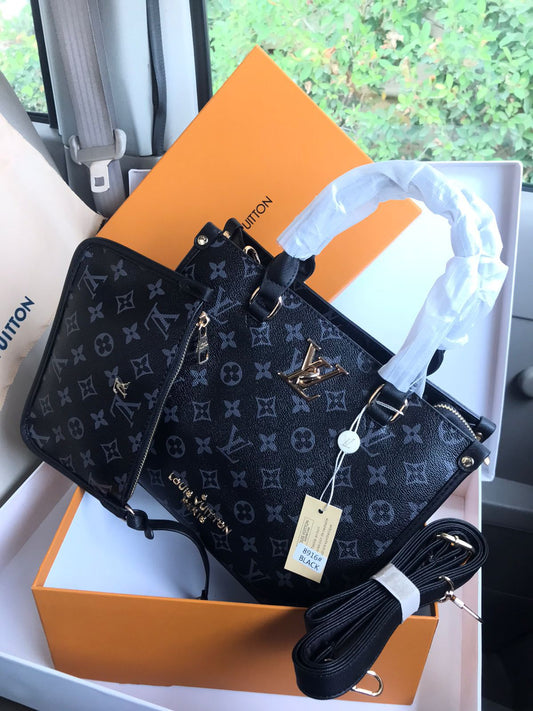 Louis Vuitton Tote Bag with Pouch – Premium Women Bag (Black)