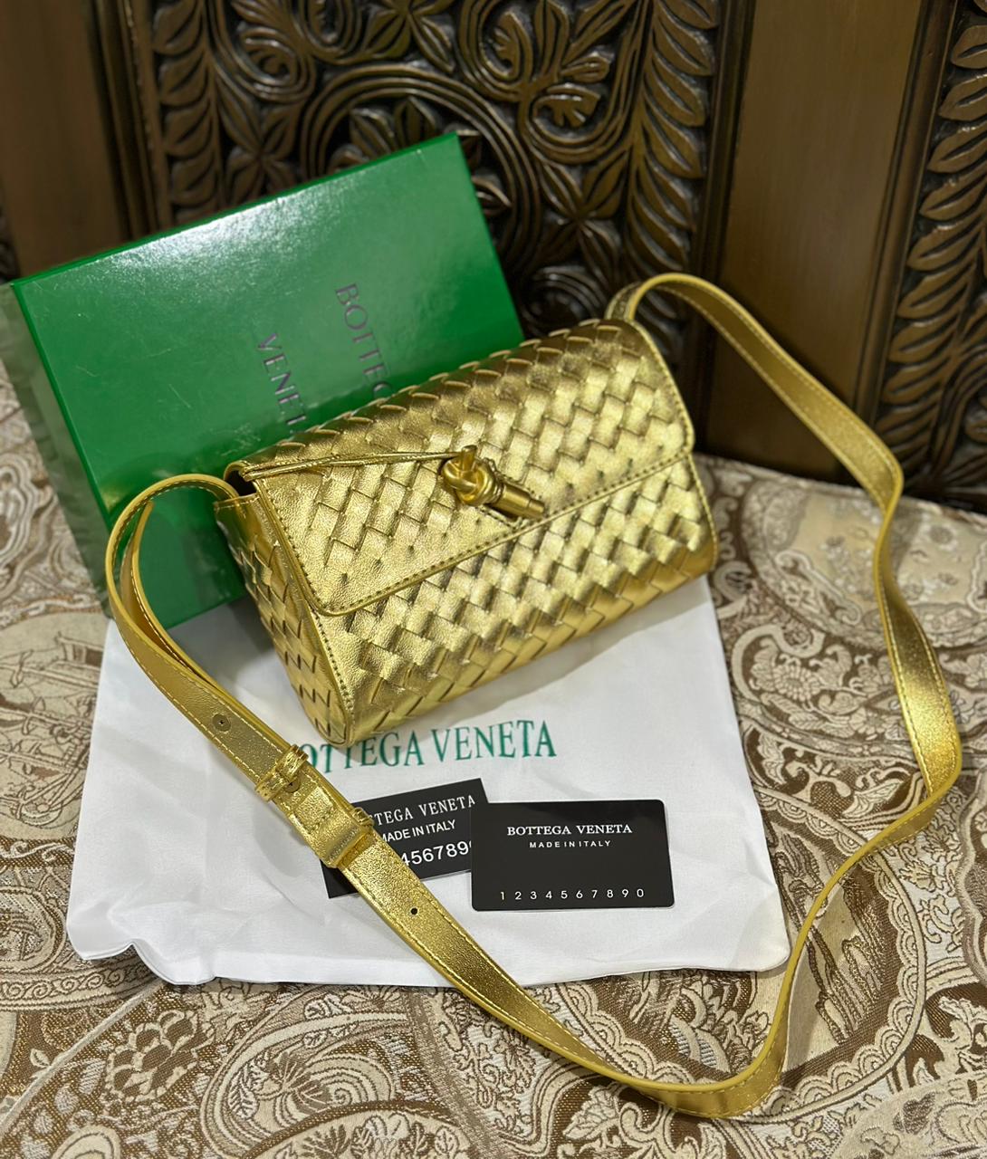 Bottega Veneta Woven Andiamo Crossbody Bag – Premium Quality (Gold)