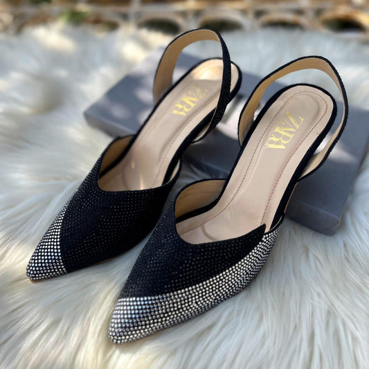 Zara Stone Heels – Premium Quality Women's Heels (Black)
