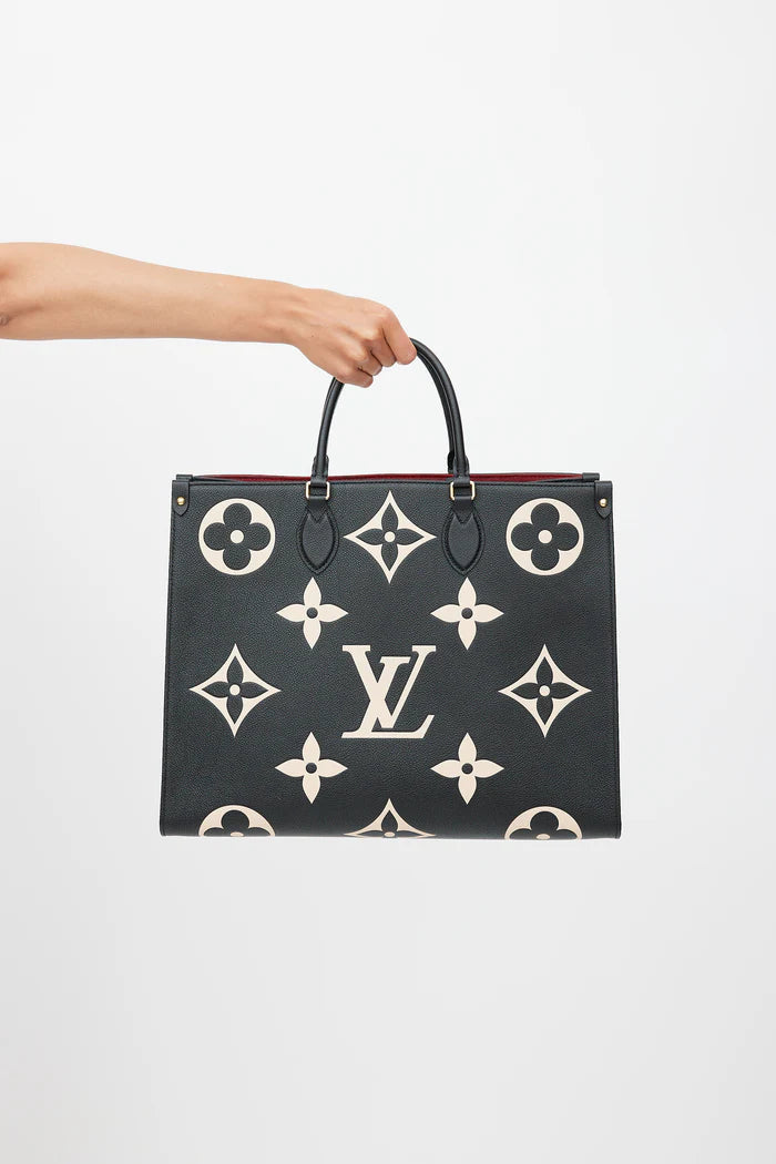 L-O-U-I-S V-U-I-T-T-O-N OnTheGo Handbag with Pouch – 2PC Luxe Women Bag Set (Black-1)