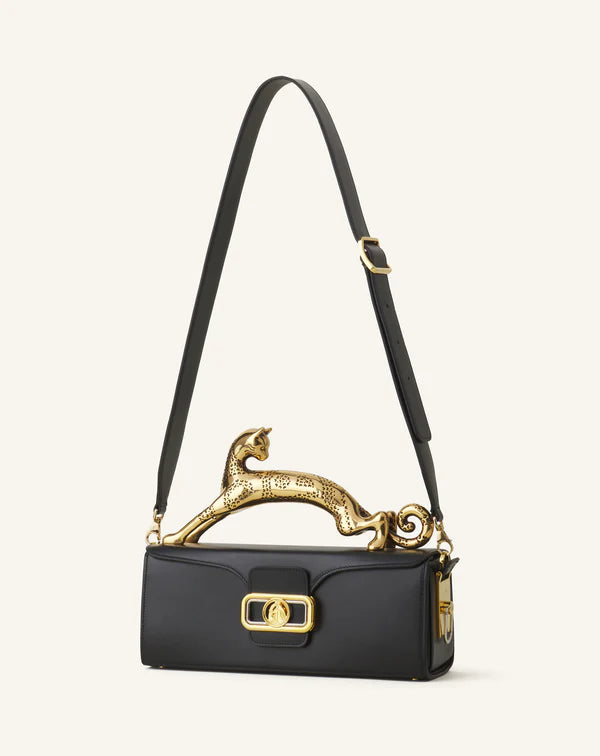 L-A-N-V-I-N Inspired Rateau Pencil Cat Shoulder Bag – Elegant Luxe Women Bag (Black)
