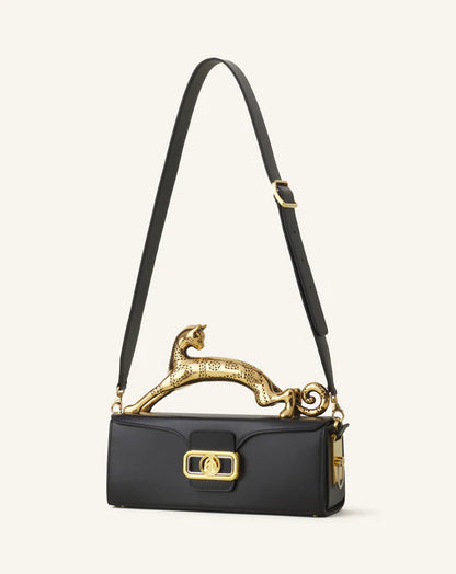 L-A-N-V-I-N Inspired Rateau Pencil Cat Shoulder Bag – Elegant Luxe Women Bag (Black)