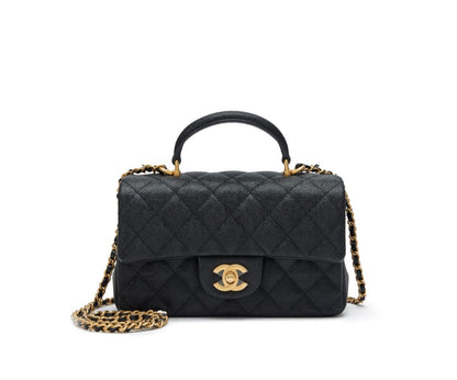 C-H-A-N-E-L Quilted Mini Top Handle Rectangular Flap Bag – Luxury Women Bag (Black)