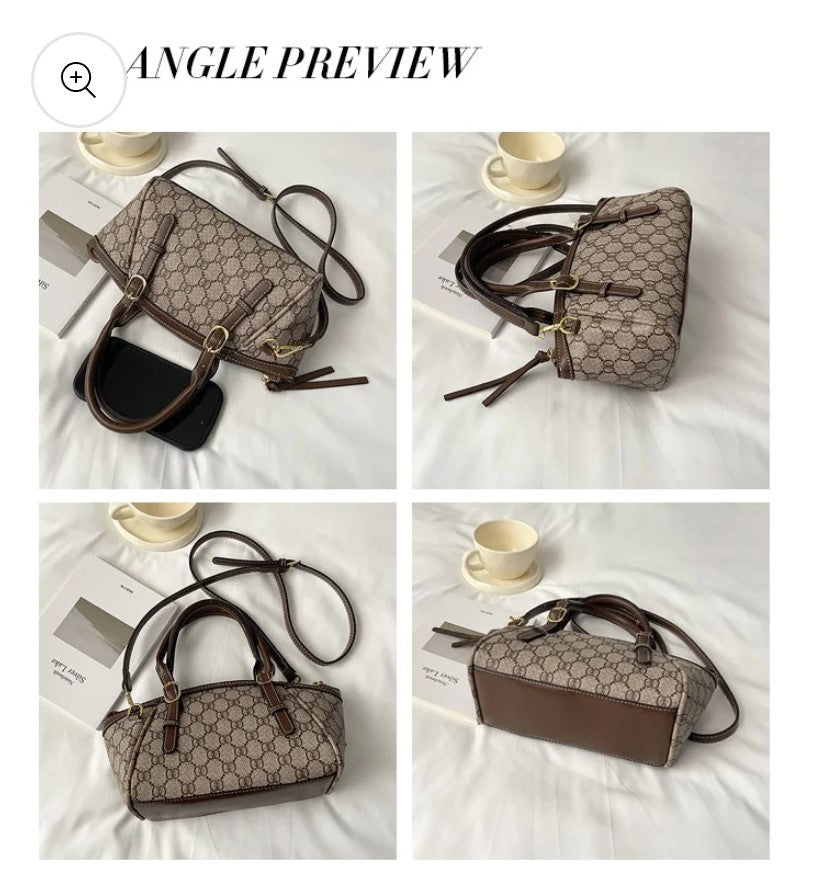 G-U-C-C-I GG Emblem Small Top Handle Crossbody – Signature Luxe Women Bag (Brown)