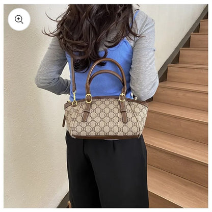 G-U-C-C-I GG Emblem Small Top Handle Crossbody – Signature Luxe Women Bag (Brown)