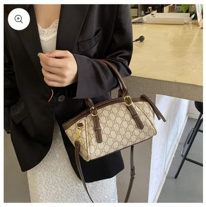 G-U-C-C-I GG Emblem Small Top Handle Crossbody – Signature Luxe Women Bag (Brown)