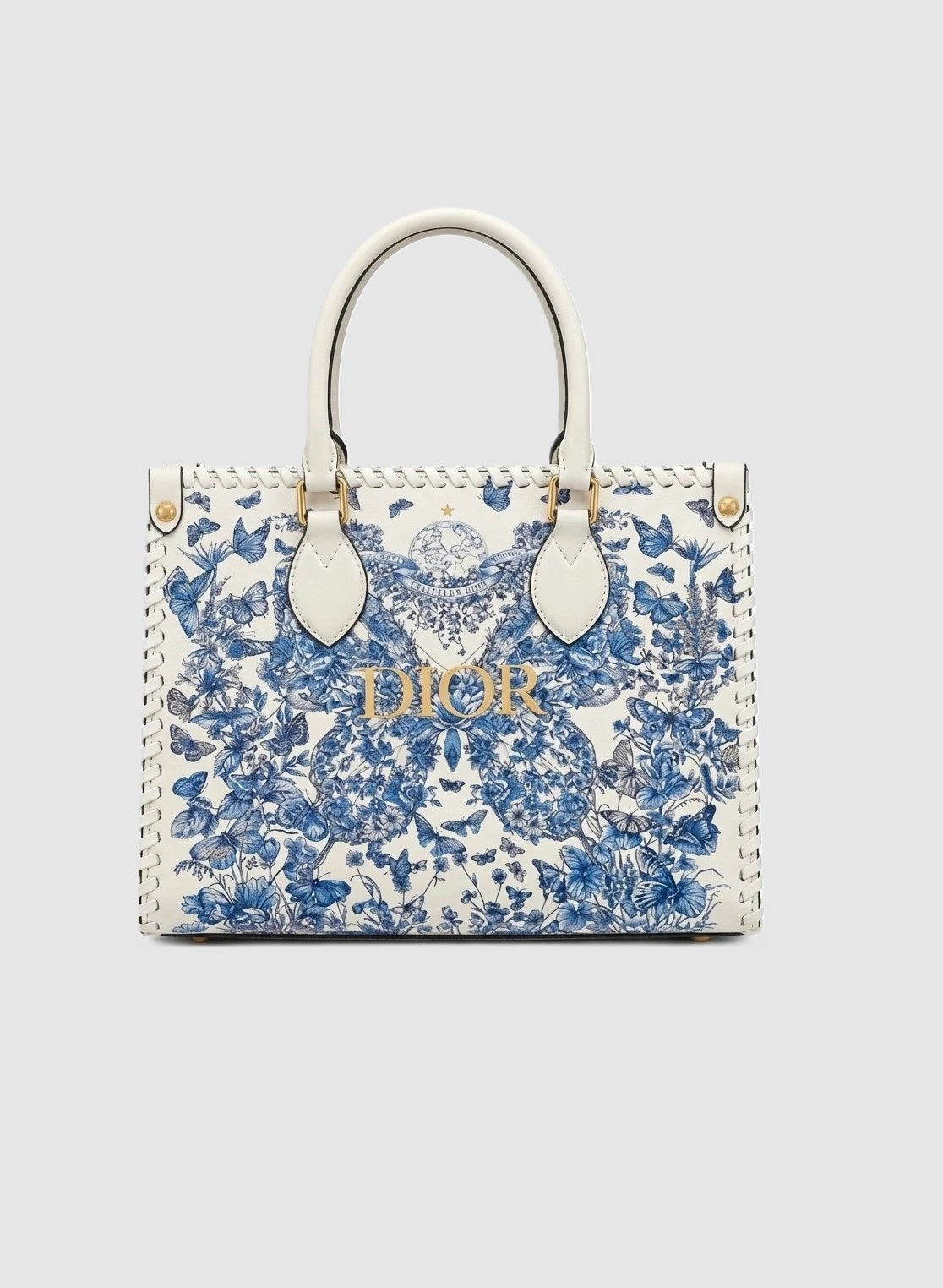 C-H-R-I-S-T-I-A-N D-I-O-R Structured Tote Bag – Premium Quality | Double Box Packaging | Off White with Blue Design