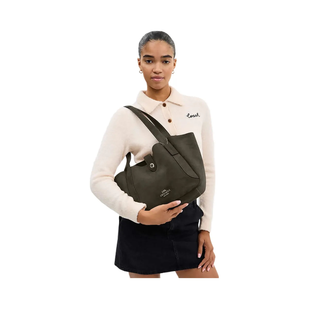 C-O-A-C-H Hadley Turnlock Tote – Elegant Luxe Women Bag (Green Suede)
