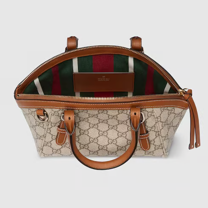 G-U-C-C-I GG Emblem Small Top Handle Crossbody – Signature Luxe Women Bag (Brown)