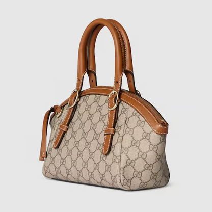 G-U-C-C-I GG Emblem Small Top Handle Crossbody – Signature Luxe Women Bag (Brown)