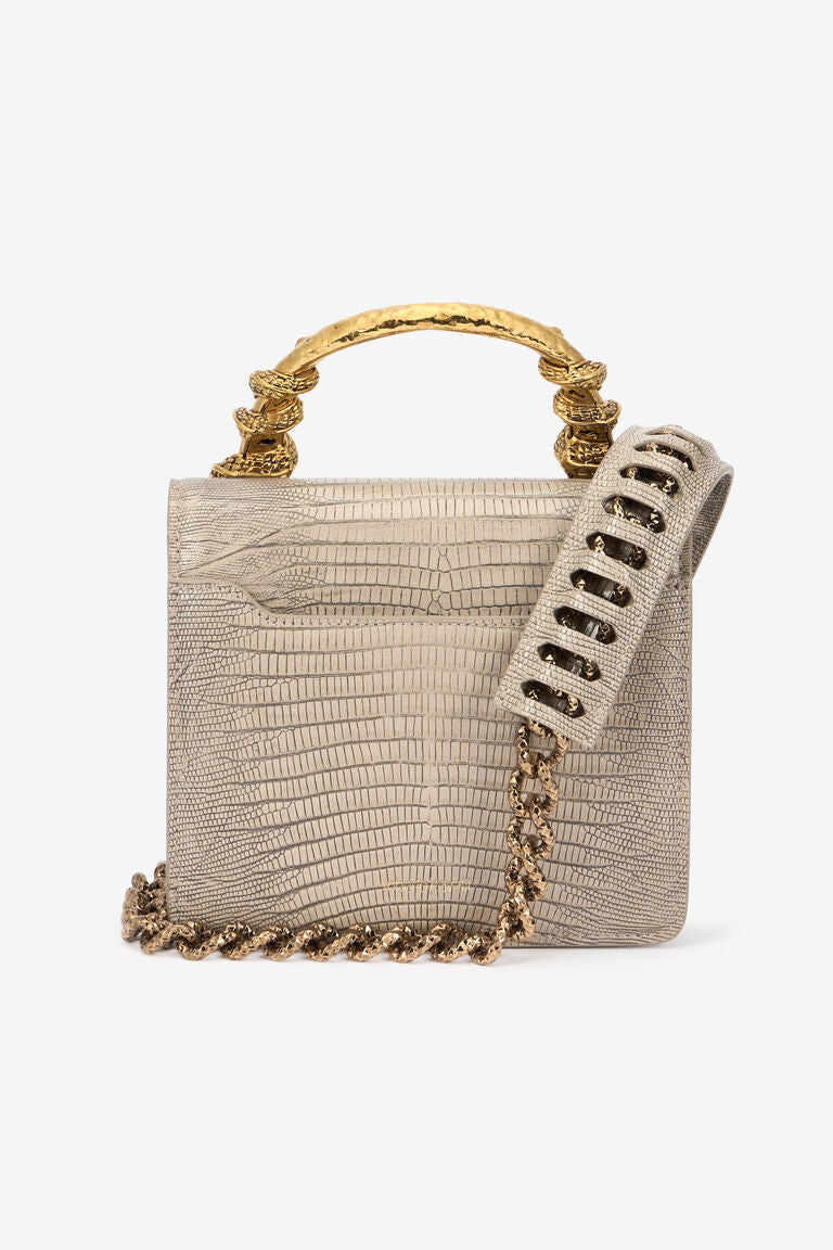 R-O-B-E-R-T-O C-A-V-A-L-L-I Borsa Bordeaux Con Serpenti – Luxury Statement Women Bag (Beige)