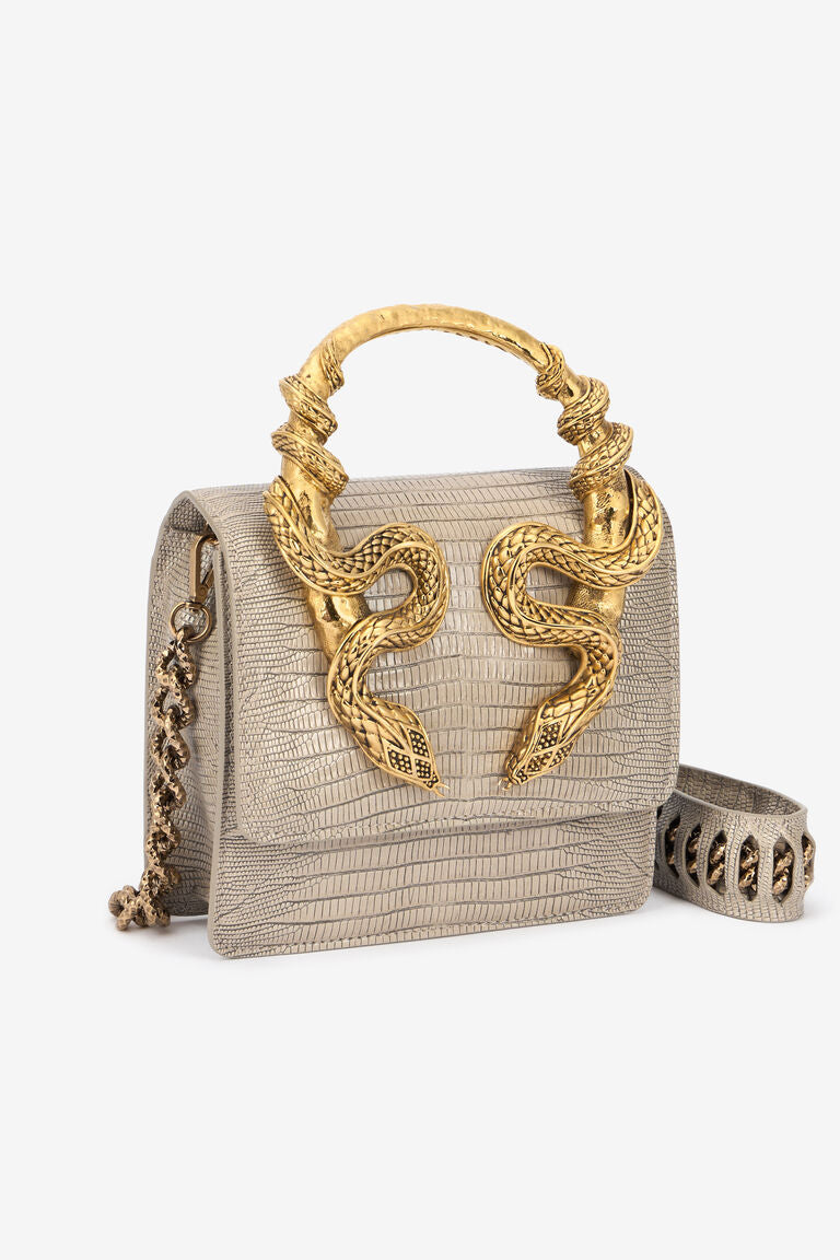 R-O-B-E-R-T-O C-A-V-A-L-L-I Borsa Bordeaux Con Serpenti – Luxury Statement Women Bag (Beige)