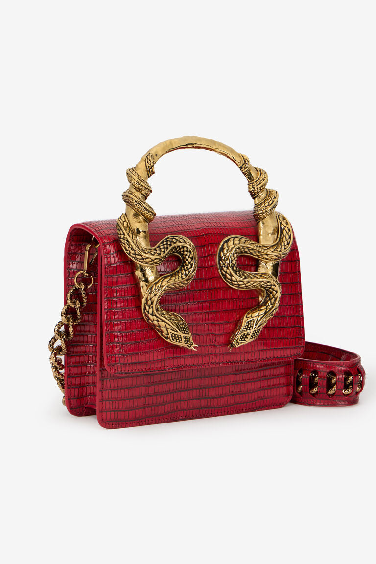 R-O-B-E-R-T-O C-A-V-A-L-L-I Borsa Bordeaux Con Serpenti – Luxury Statement Women Bag (Red)