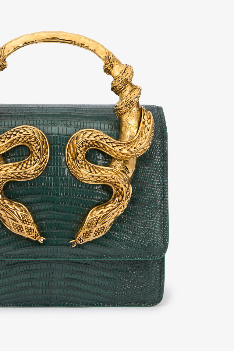 R-O-B-E-R-T-O C-A-V-A-L-L-I Borsa Bordeaux Con Serpenti – Luxury Statement Women Bag (Green)