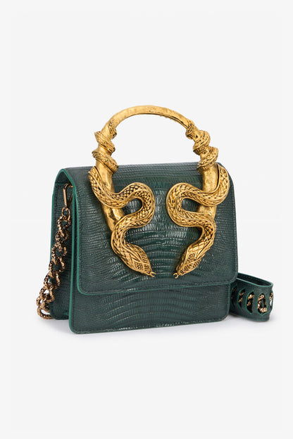 R-O-B-E-R-T-O C-A-V-A-L-L-I Borsa Bordeaux Con Serpenti – Luxury Statement Women Bag (Green)