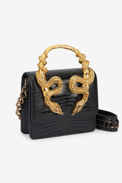 R-O-B-E-R-T-O C-A-V-A-L-L-I Borsa Bordeaux Con Serpenti – Luxury Statement Women Bag (Black)