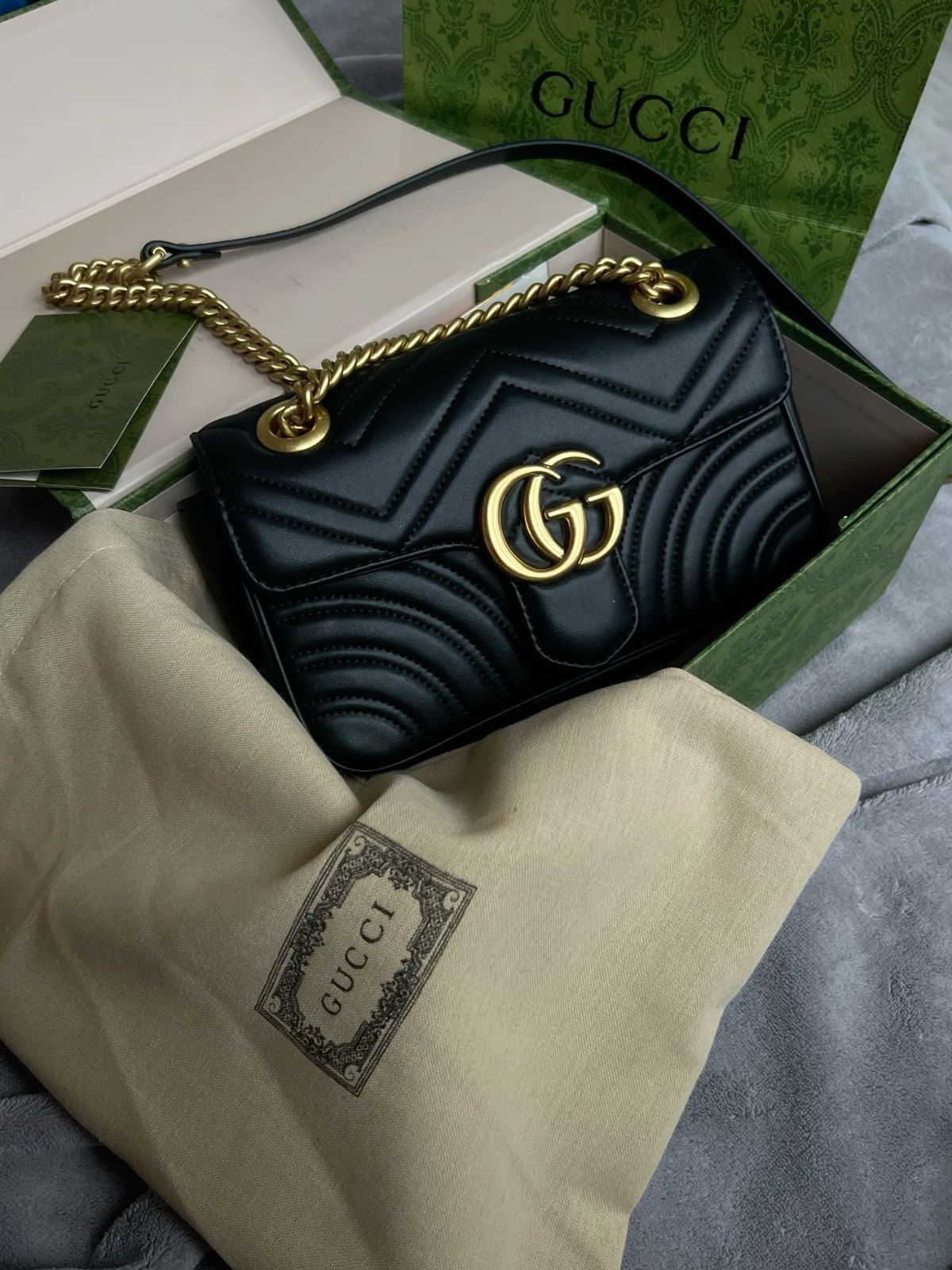 Luxury Women Bag - Gucci Marmont-Inspired Handbag (Black)