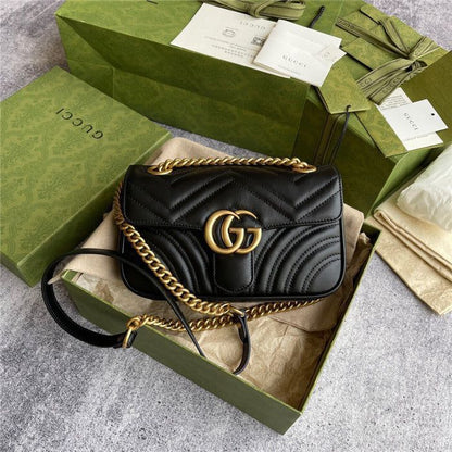 Luxury Women Bag - Gucci Marmont-Inspired Handbag (Black)
