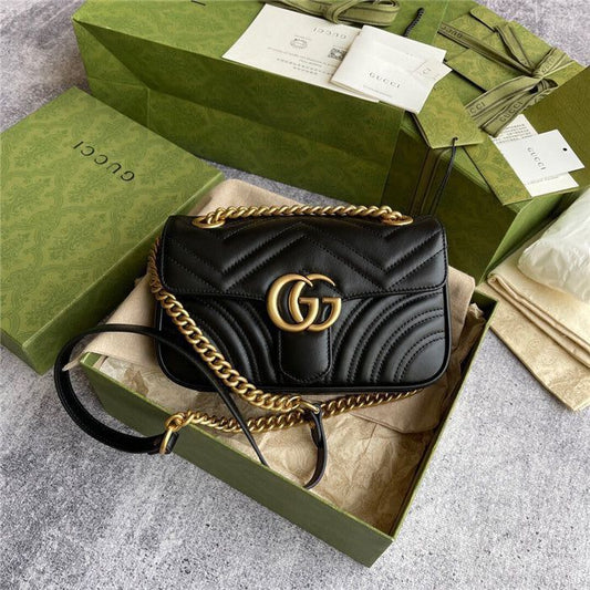 Luxury Women Bag - Gucci Marmont-Inspired Handbag (Black)