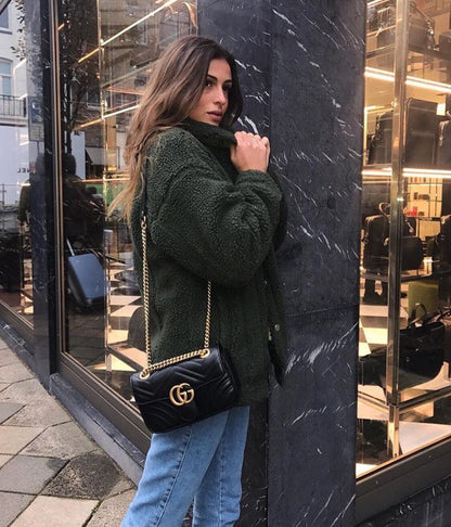 Luxury Women Bag - Gucci Marmont-Inspired Handbag (Black)