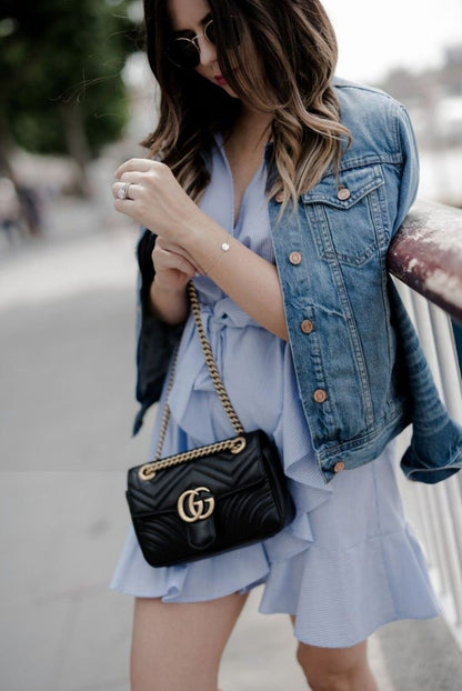 Luxury Women Bag - Gucci Marmont-Inspired Handbag (Black)