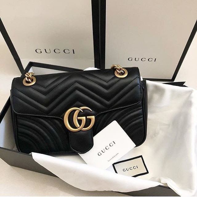 Luxury Women Bag - Gucci Marmont-Inspired Handbag (Black)