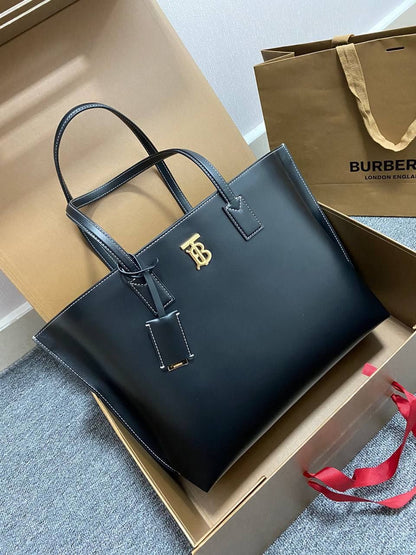 Burberry TB Smooth Leather Tote Bag - Luxury Women Bag (Black)