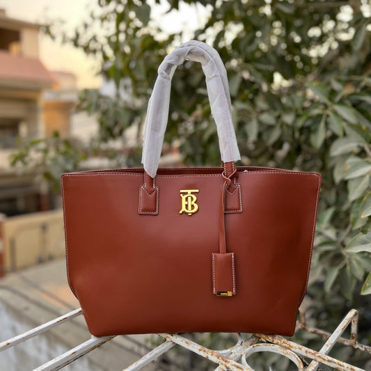 Burberry TB Smooth Leather Tote Bag - Luxury Women Bag (Brown 1)