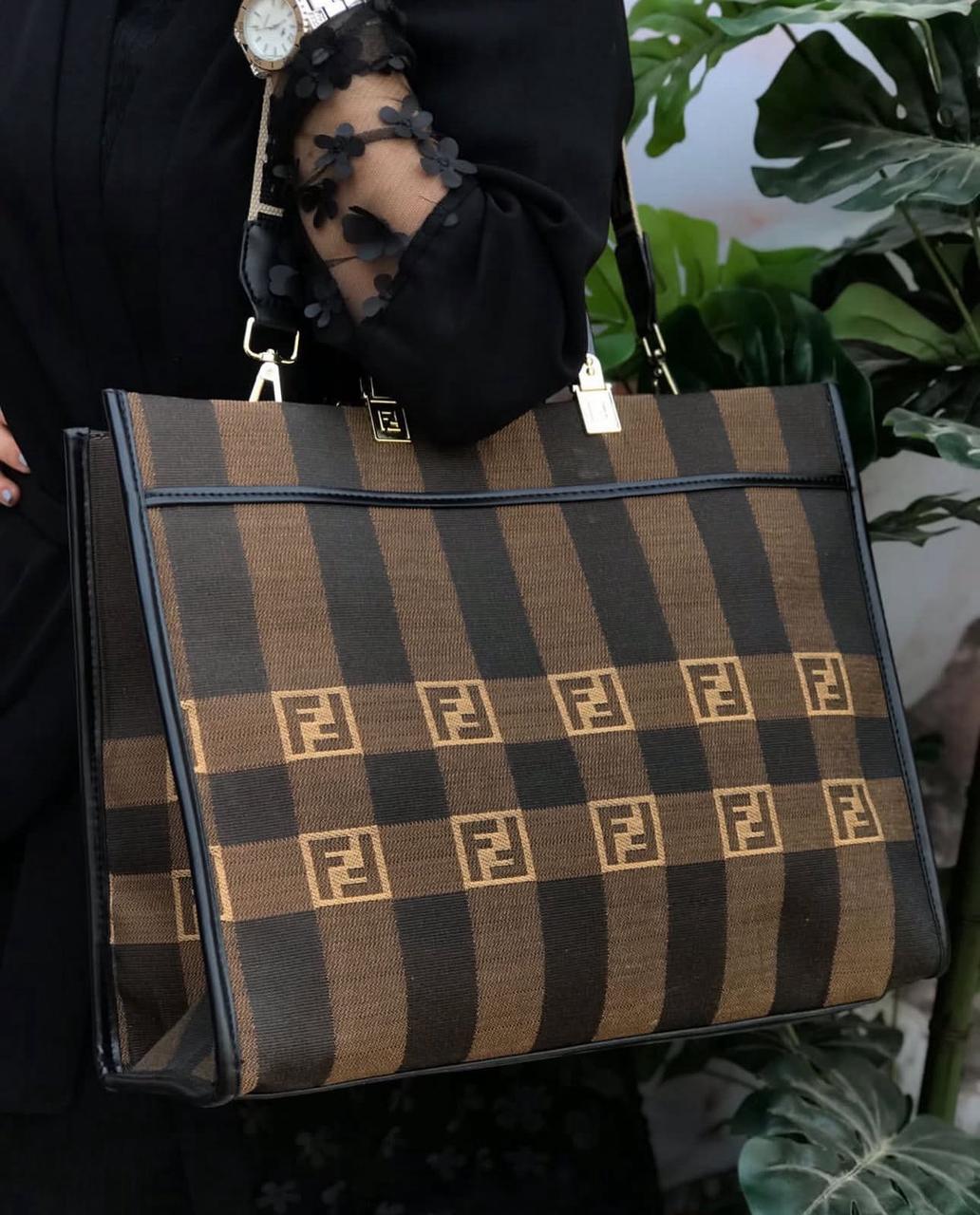 FENDI Tote Monogram Canvas – Stylish & Spacious Women Bag (Brown/Black)