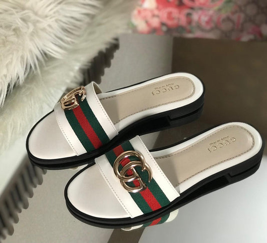 Gucci-Inspired High-Quality Slippers with Branded Box (White)